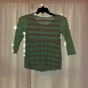 Girls gray and Aqua striped middle leather sleeve